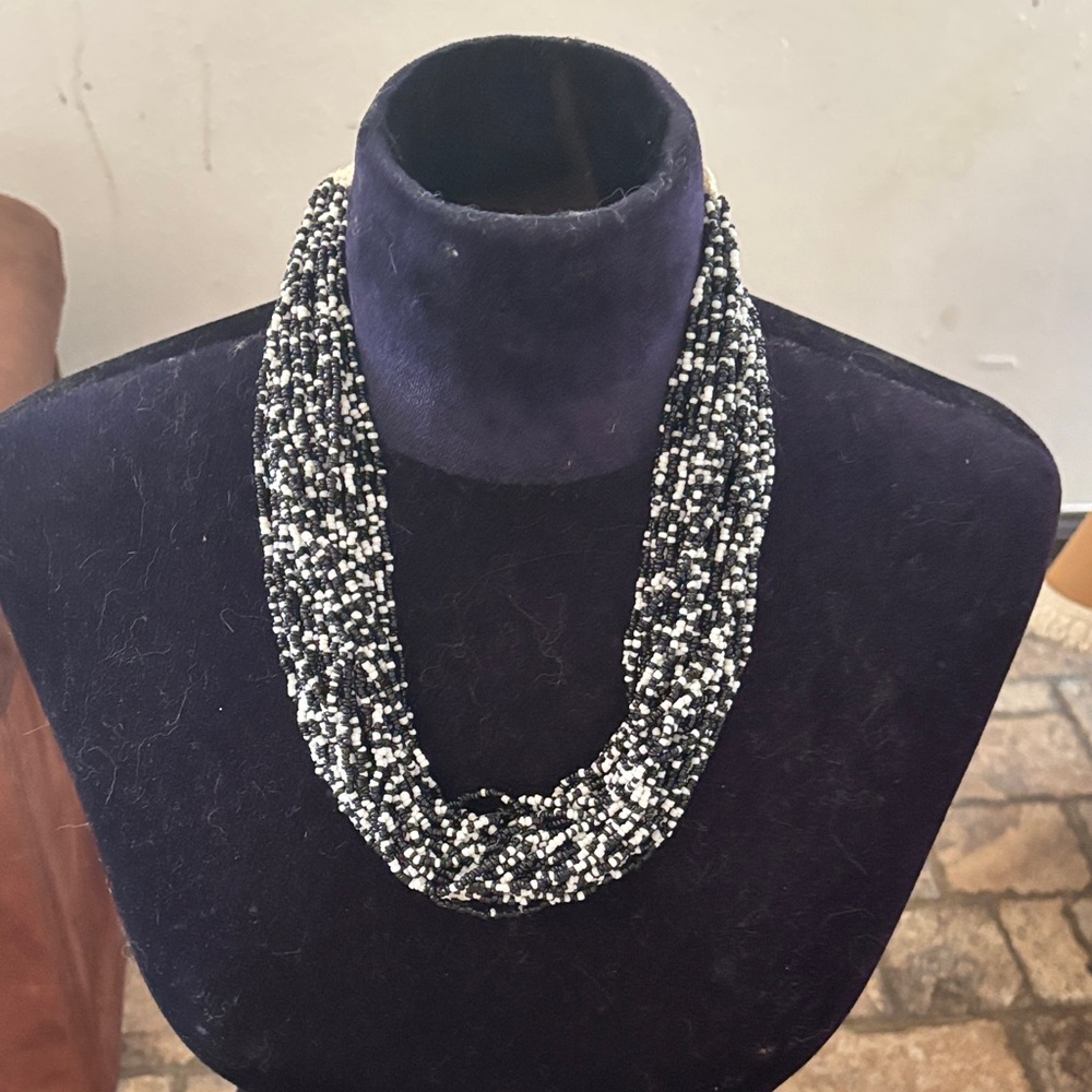 Black and White Multistrand Seed Bead Necklace